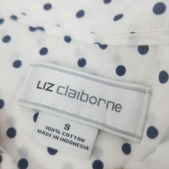 Liz Claiborne Polka Dot Button Up White and Blue Size Small - Picture 3 of 3